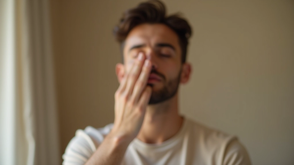Persona che pratica la respirazione nasale alternata con una mano posizionata delicatamente sul viso, in ambiente tranquillo e illuminato