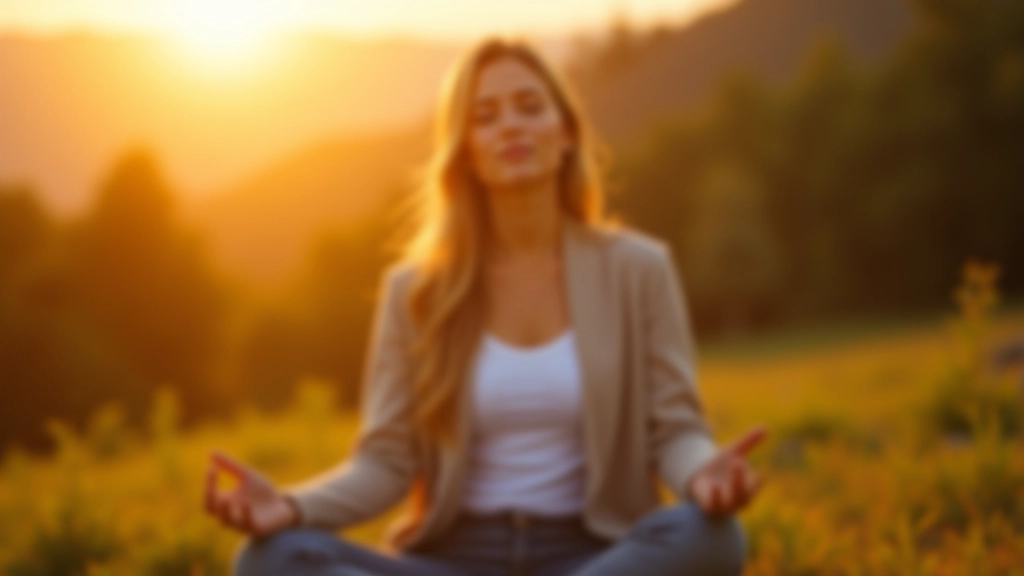 Persona che medita serenamente in ambiente naturale con luce dorata al tramonto